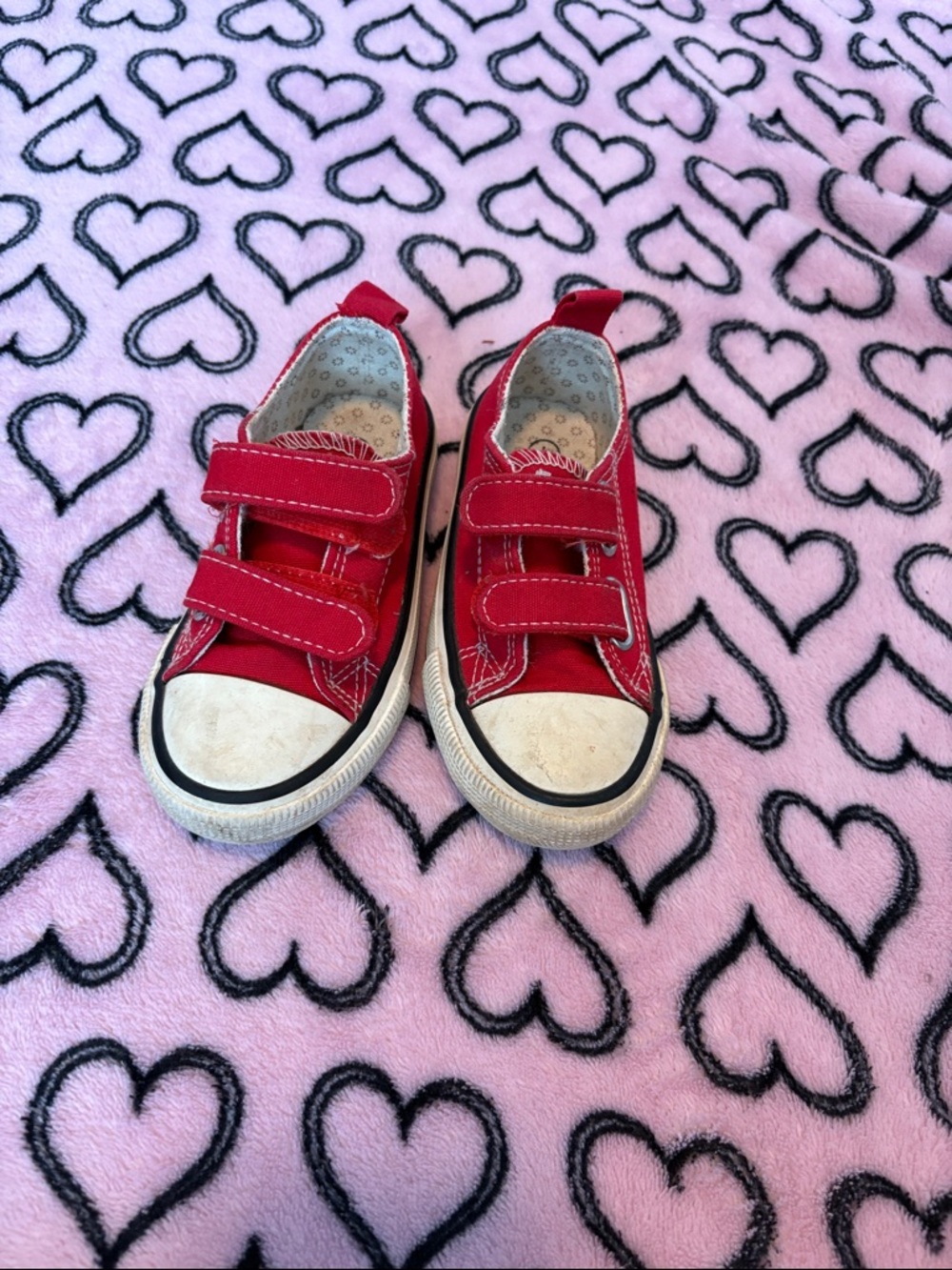 Children's Red Canvas Velcro Sneakers - Casual Play Shoes